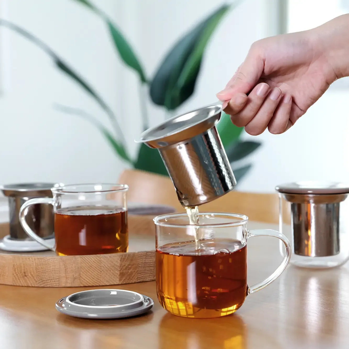 Glass Mug &amp; Lid w/ Infuser - Hazy Blue