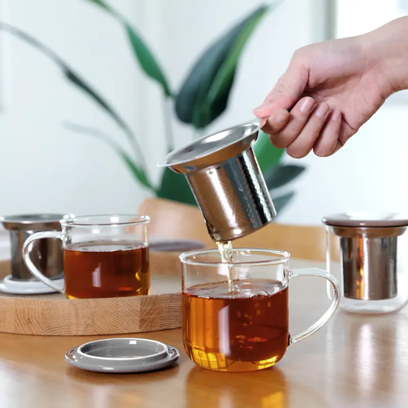 Glass Mug &amp; Lid w/ Infuser - Hazy Blue