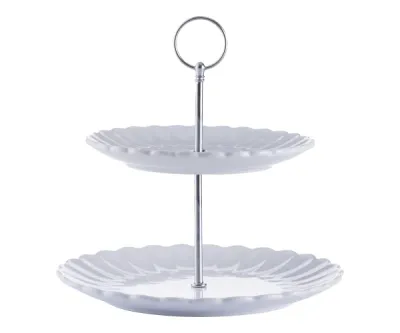 P&amp;K Fluted 2 tier cake stand, white