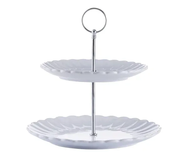 P&amp;K Fluted 2 tier cake stand, white