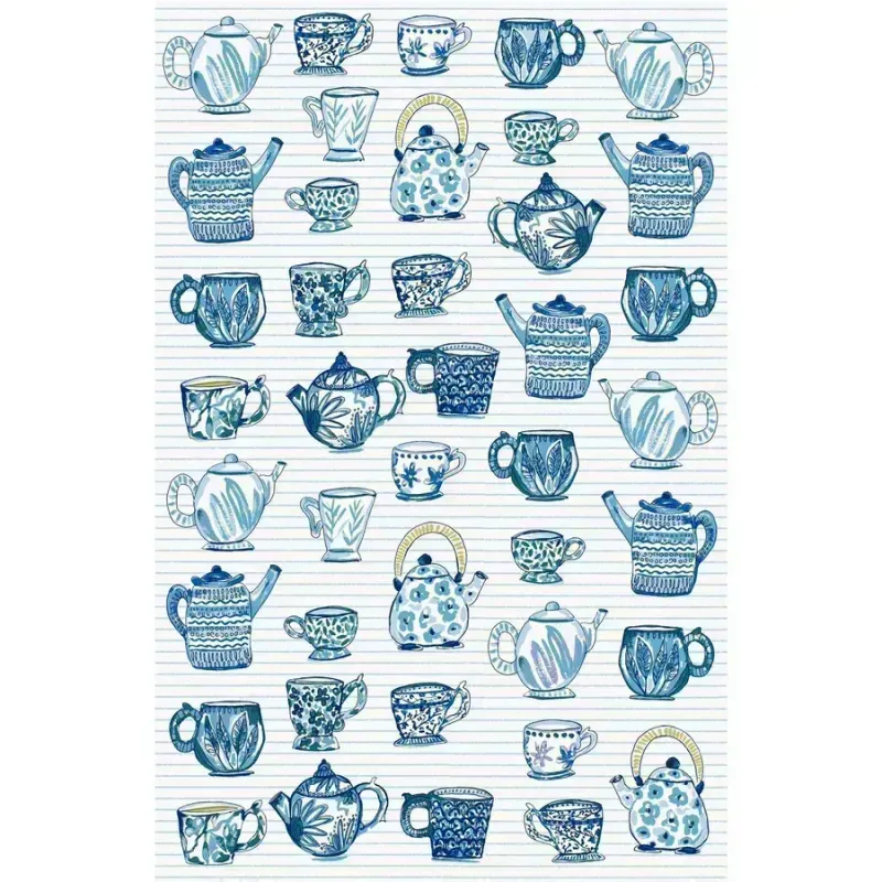 Blue Teacups &amp; Teapots Tea Towel UW