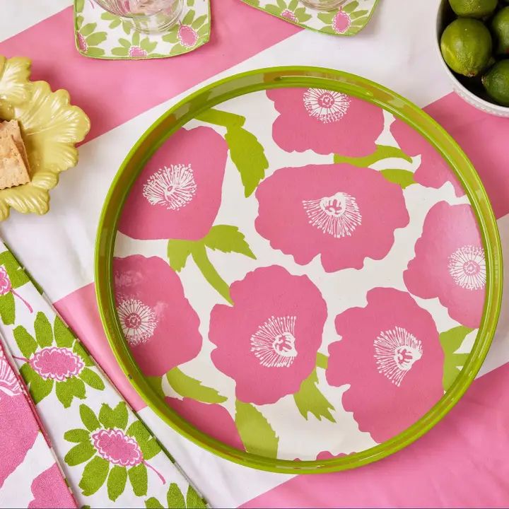 15" Round Tray - Poppies