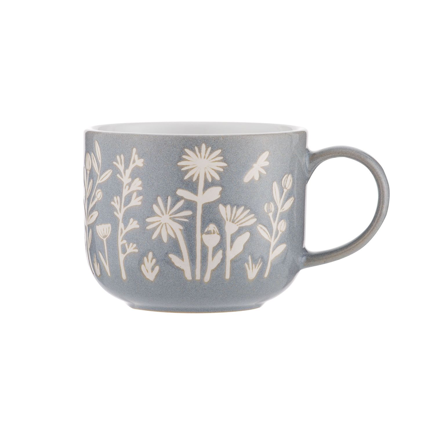 Embossed Floral Mug  - Blue