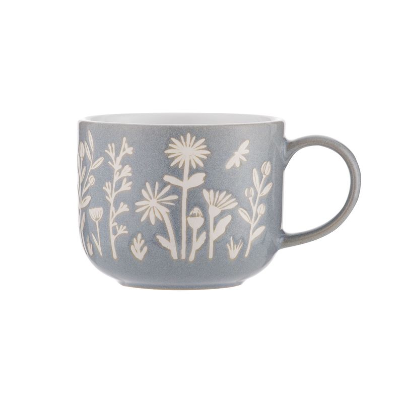 Embossed Floral Mug  - Blue