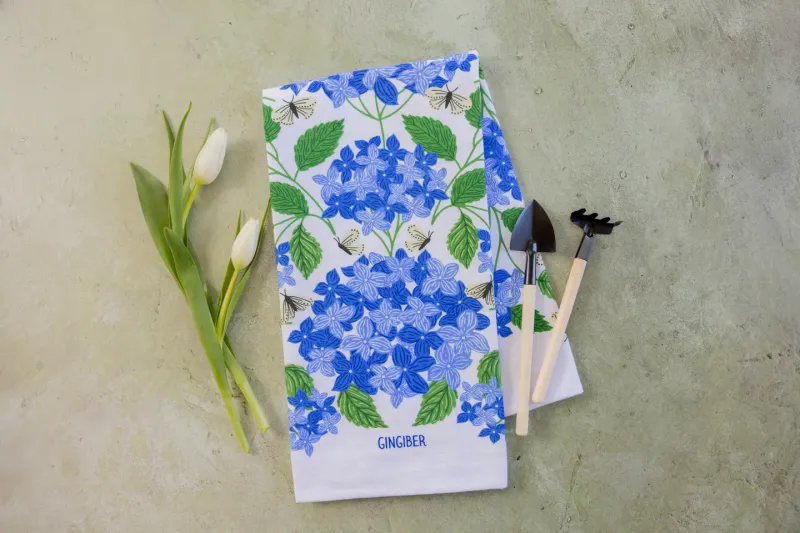 Blue Hydrangeas Tea Towel Gingiber