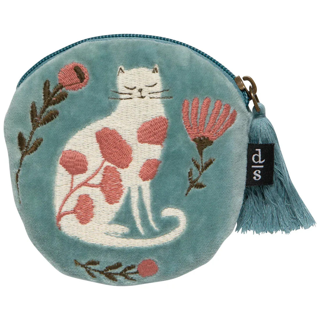 Zip Bag Coin Purse Blue Cat Bloom