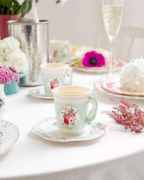 Floral Paper Teacup &amp; Saucer Set - 12 Pack