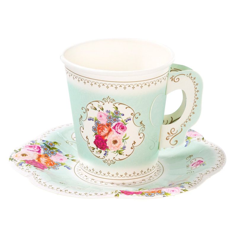 Floral Paper Teacup &amp; Saucer Set - 12 Pack