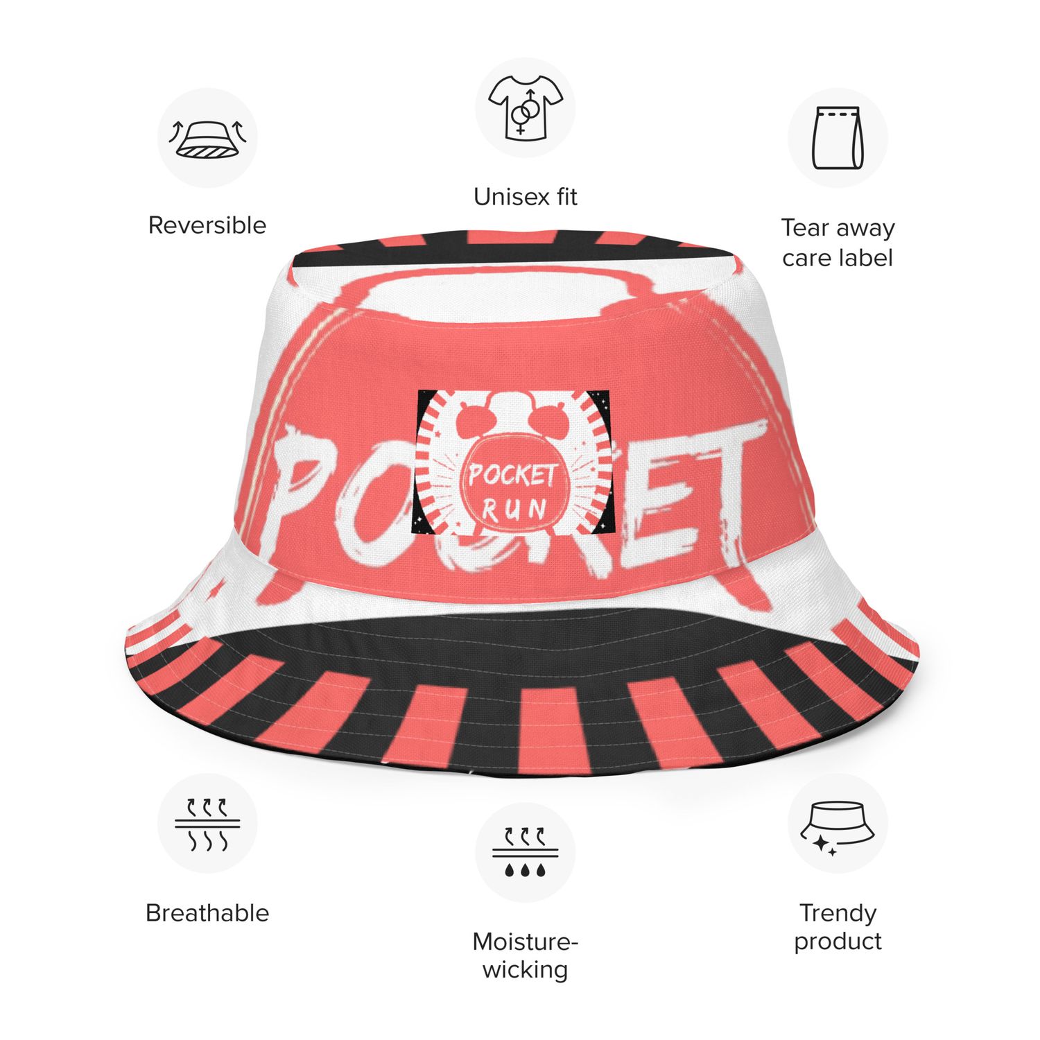 📊POCKET RUN ⭐🌡️🏷️💯DRIP MODE( REVERSIBLE BUCKET HAT)