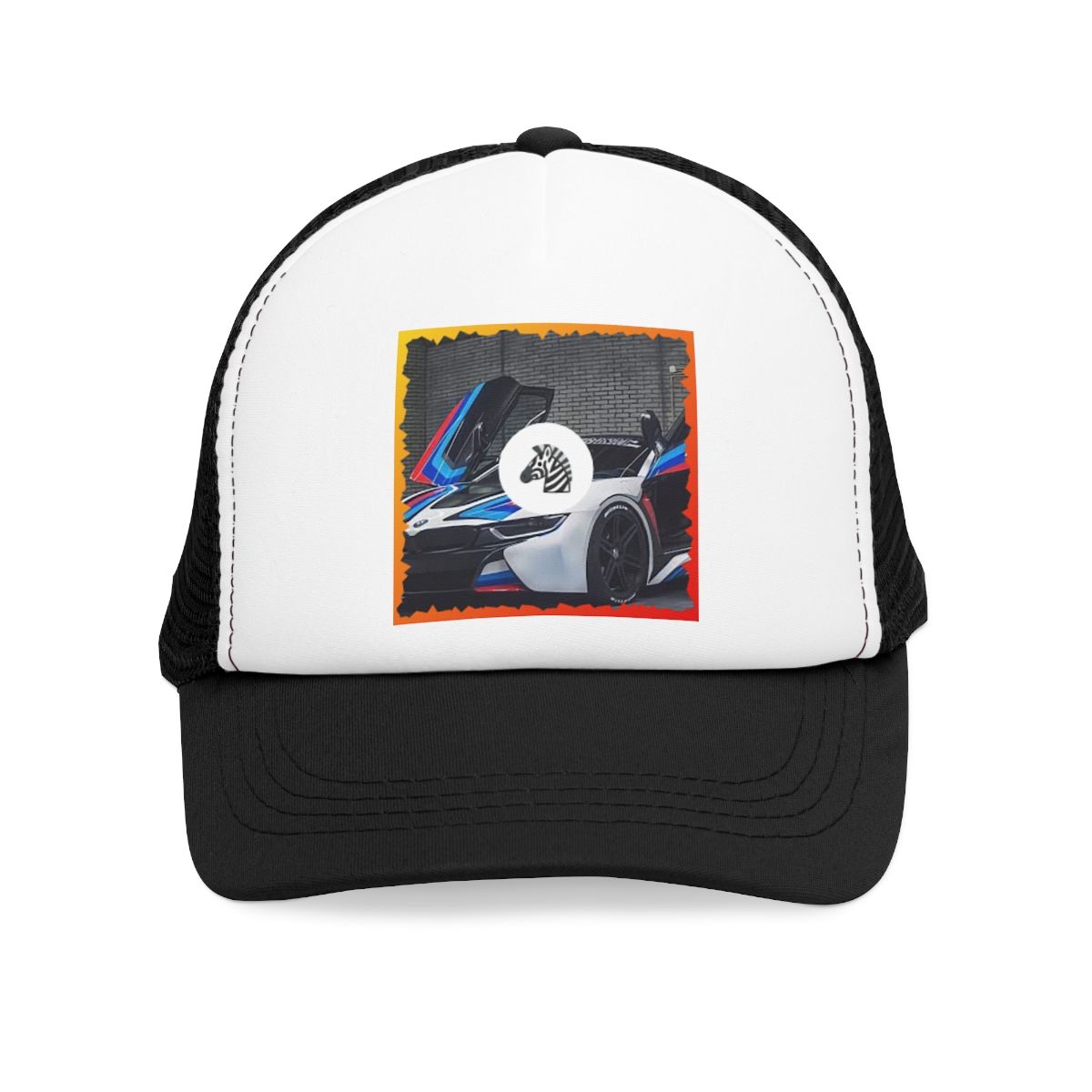 ( TRADE 3 ) Stripe Car White Hat activewear w/1 color black OPTION 3