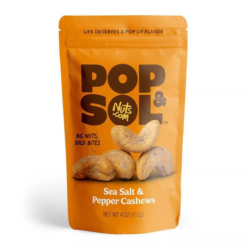 Pop &amp; Sol by Nuts.com Sea Salt &amp; Pepper Cashews, 4oz.