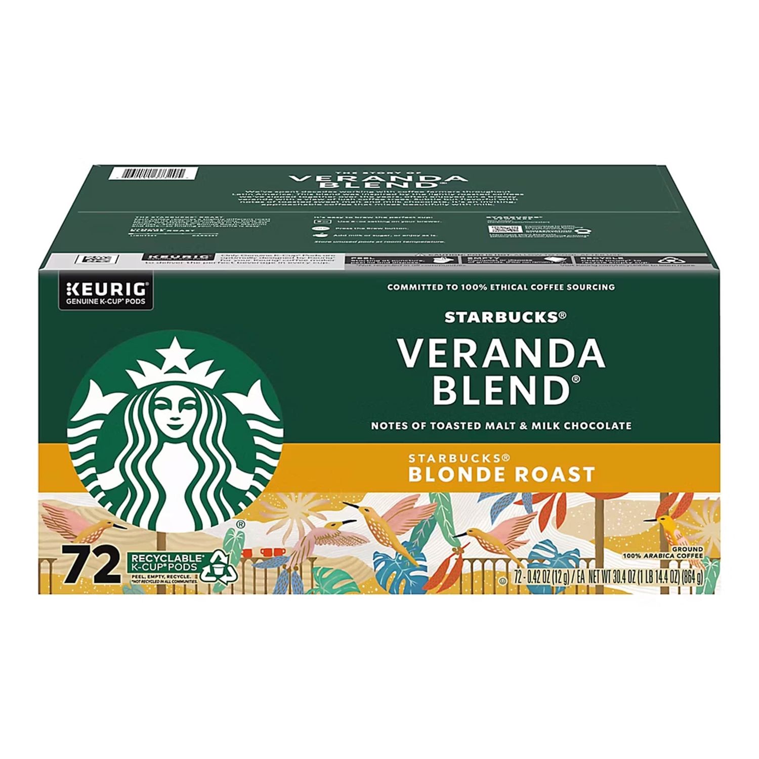 Starbucks Veranda Blend Blonde Roast Coffee K-Cup Pods Capsules, 72 ct