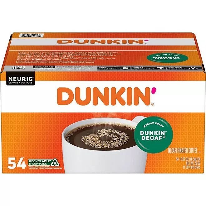 Dunkin&#39; Donuts Original Blend Decaf Coffee K-Cup Pods Capsules, 54 ct.
