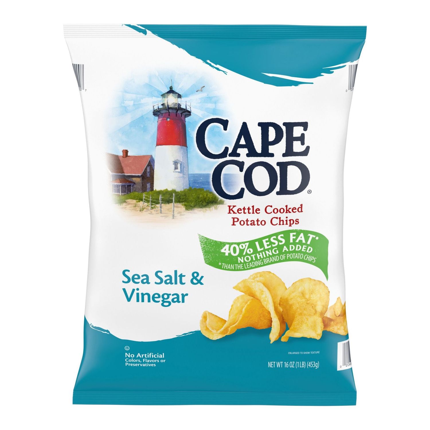 Cape Cod Kettle Cooked Potato Chips Sea Salt &amp; Vinegar, 40% Less Fat,