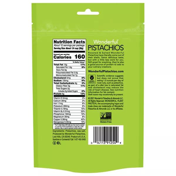 Wonderful Roasted &amp; Salted No Shells Pistachios, 12oz.