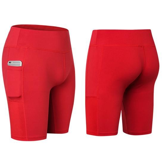 ( TRADE 3 ) All Seasons Yoga Shorts Stretchable Phone Pocket w/ red color OPTION 1