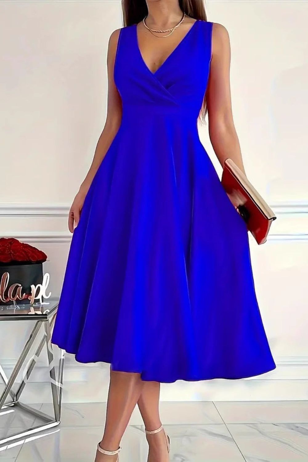 ( TRADER 1 ) Sleeveless Midi Dress OPTION 2, Size: L, Color: Royal Blue