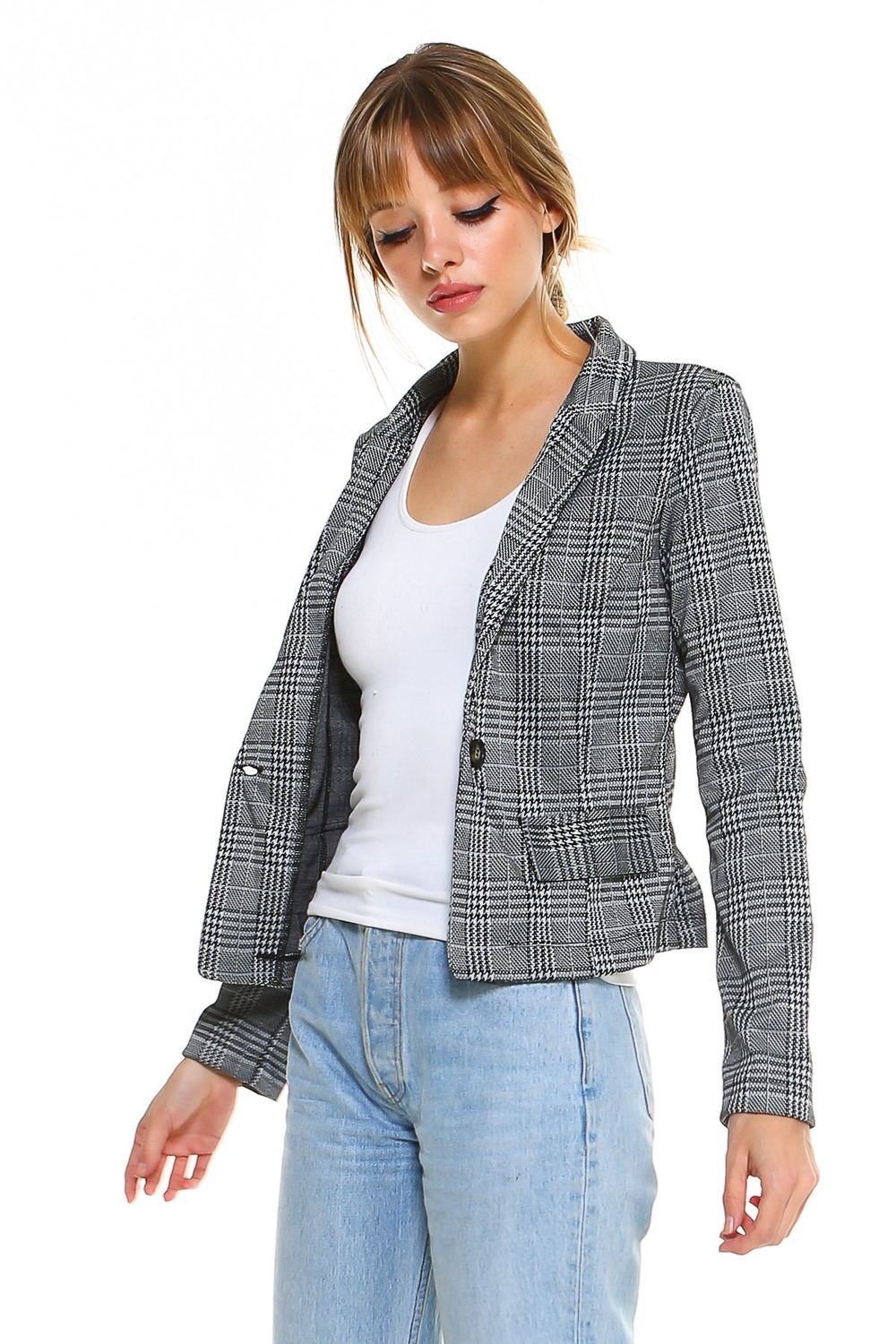 ( TRADE 1 ) PLAID FITTED BLAZER w/ grey OPTION 1