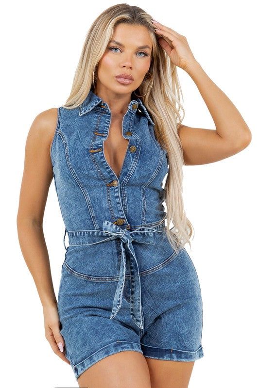( TRADE 3 ) SLEEVE LESS DENIM ROMPERS w/ denim blue OPTION 1
