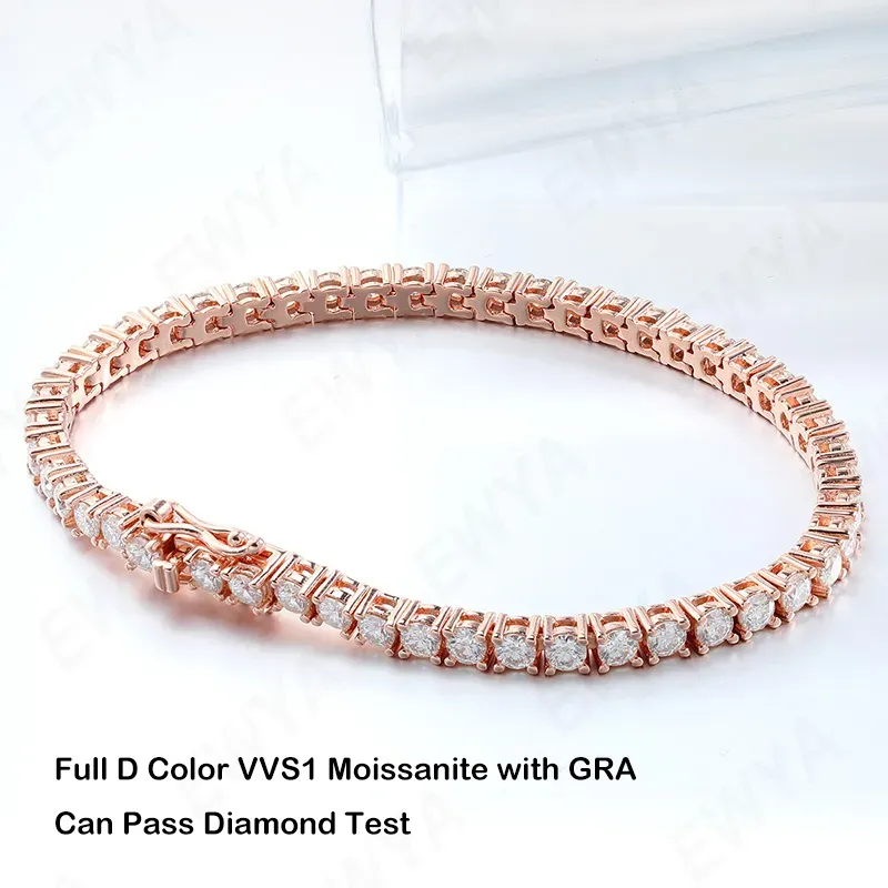 EWYA Real D Color Full 2/2.5/3/4/5/6.5mm Moissanite Tennis Bracelet