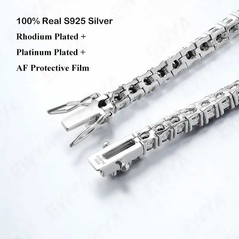 EWYA Real D Color Full 2/2.5/3/4/5/6.5mm Moissanite Tennis Bracelet