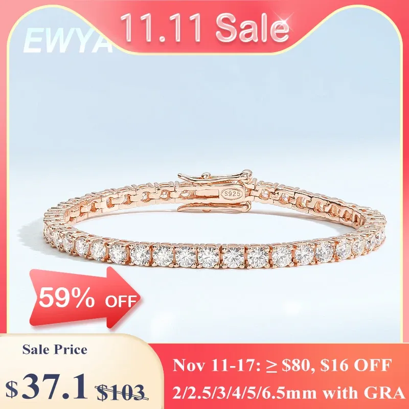 EWYA Real D Color Full 2/2.5/3/4/5/6.5mm Moissanite Tennis Bracelet