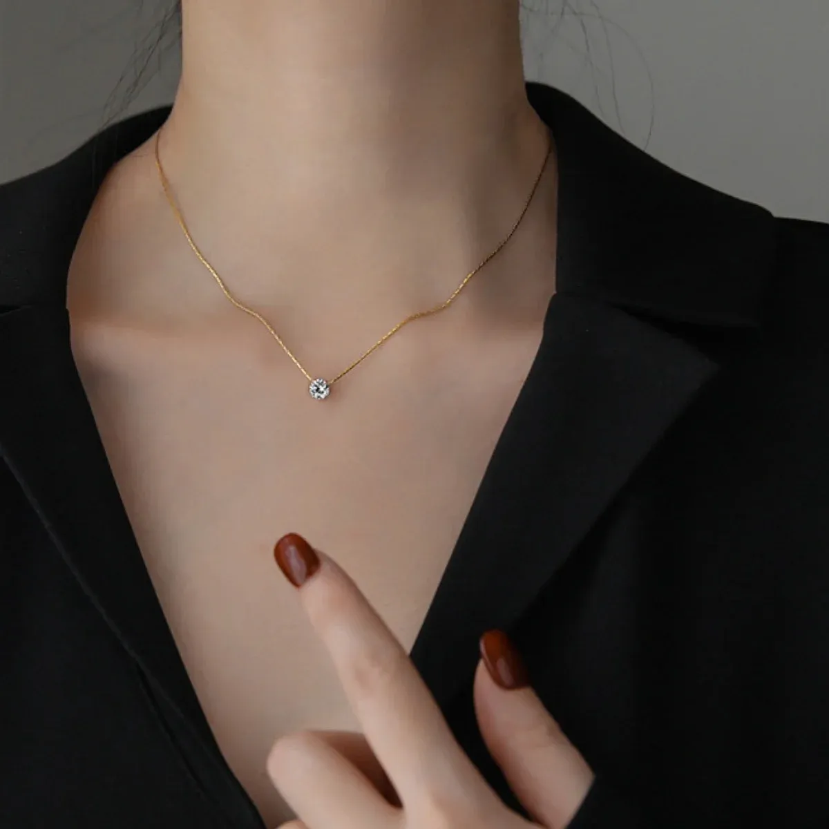 GOLD PLATED STAINLESS STEEL DAINTY MINIMALIST ZIRCON CHARM  ANTI​