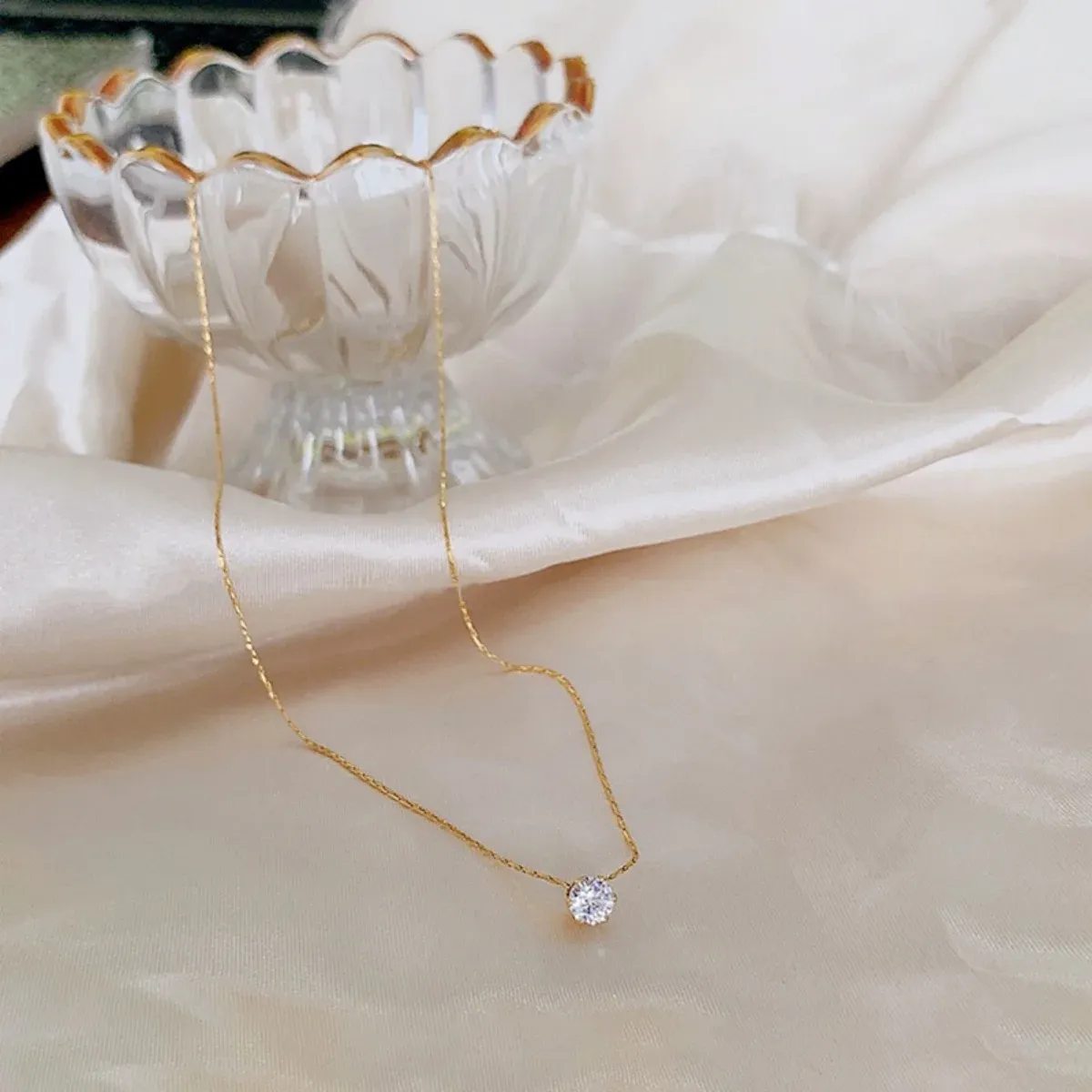 GOLD PLATED STAINLESS STEEL DAINTY MINIMALIST ZIRCON CHARM  ANTI​