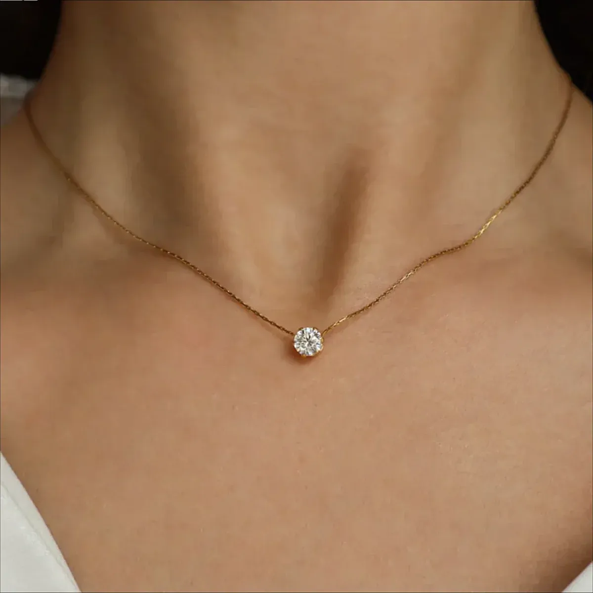 GOLD PLATED STAINLESS STEEL DAINTY MINIMALIST ZIRCON CHARM  ANTI​