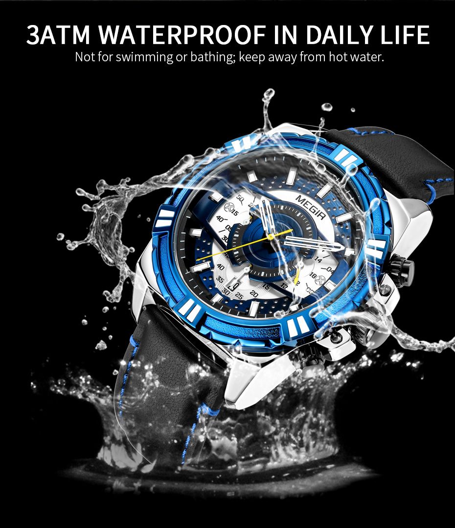 MEGIR Luxury Casual Watches for Men Fashion Leather Sports Military Wristwatch Calendar Luminous Quartz Man Clock Montre Homme