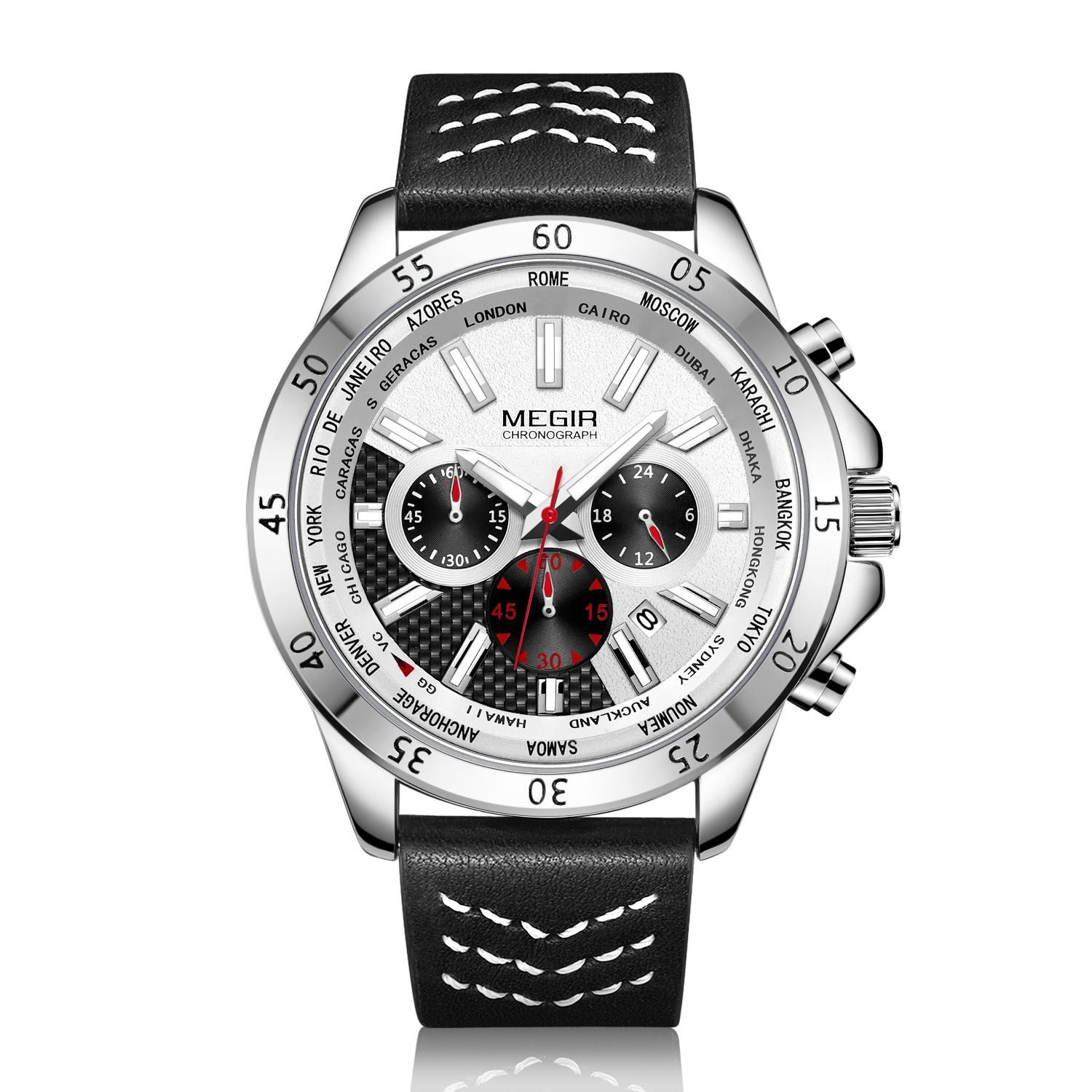 MEGIR Sports Watches for Mens Luxury Quartz Clock Chronograph Leather Fashion Casual Wristwatch Army Military Watch Reloj Hombre