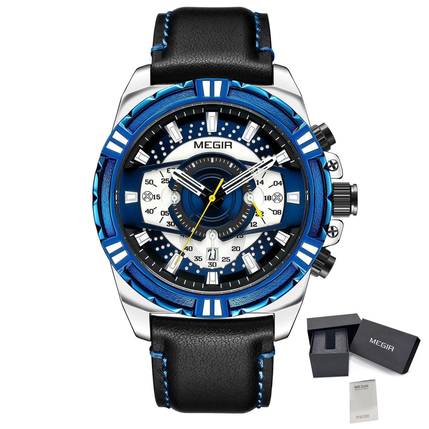 MEGIR Luxury Casual Watches for Men Fashion Leather Sports Military Wristwatch Calendar Luminous Quartz Man Clock Montre Homme