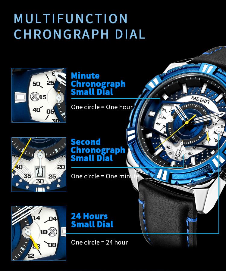 MEGIR Luxury Casual Watches for Men Fashion Leather Sports Military Wristwatch Calendar Luminous Quartz Man Clock Montre Homme