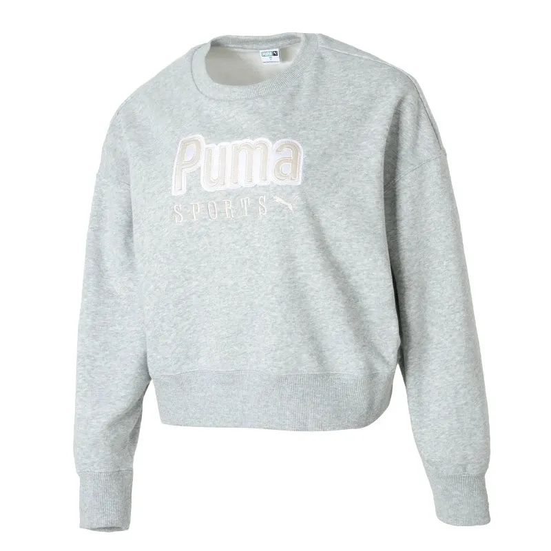 Puma Women&#39;s Team Oversized Crew Tr Running Fitness Training, Size: L, Color: GRAY