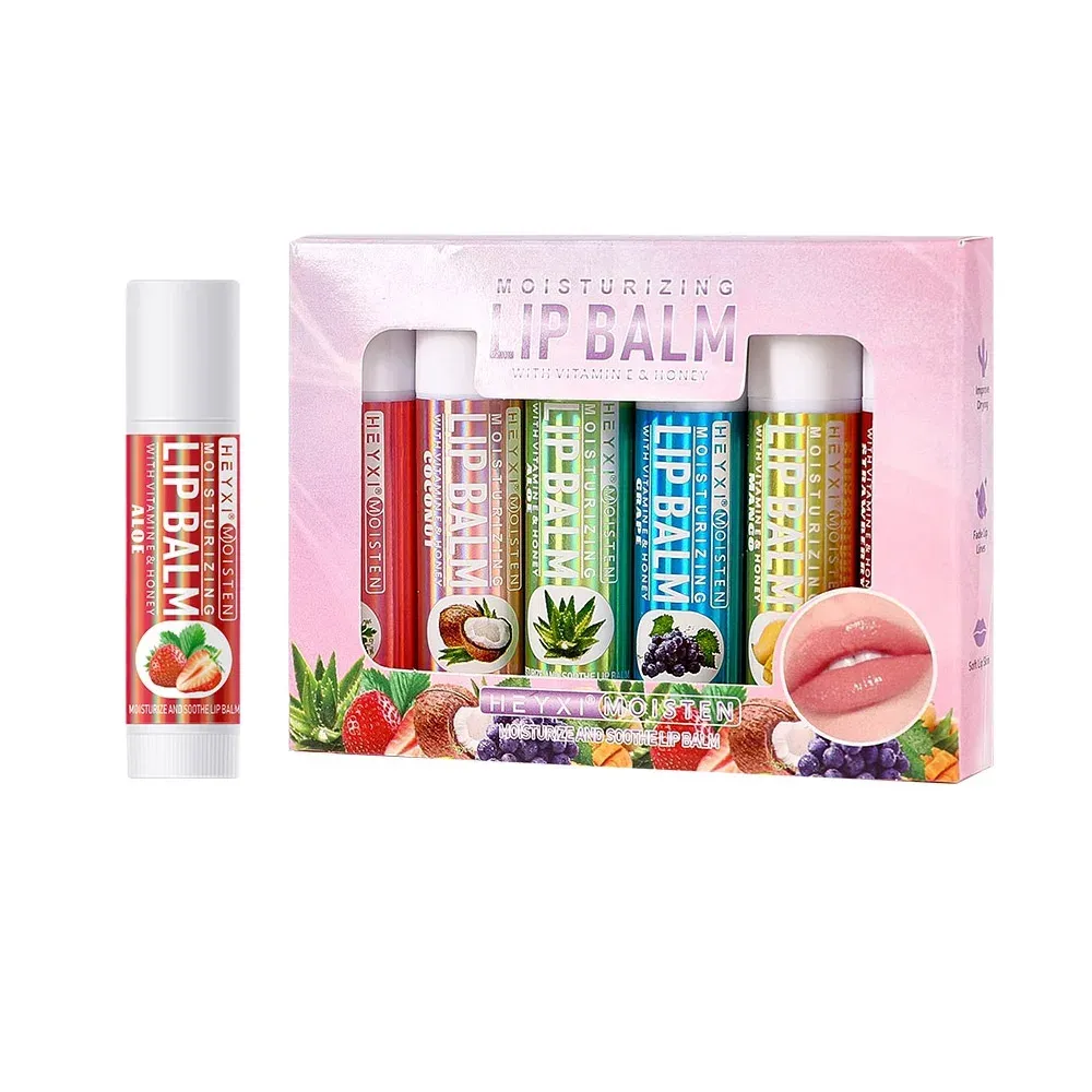 Fruit Lip Balm Natural Lip Balm Strawberry Grape Flavor With Vitamin E, Color: 6Pcs