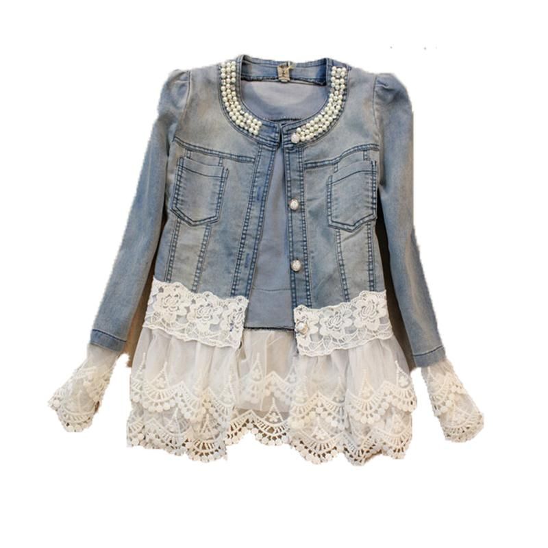 Jeans Jacket Women Outerwear Casacos Feminino Slim Lace Patchwork