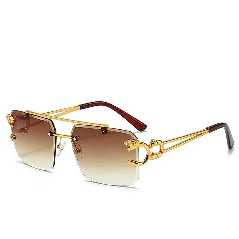 American Luxury Brand Frameless Rectangular Sun Glasses for Women Men, Lenses Color: Tea-NO BOX