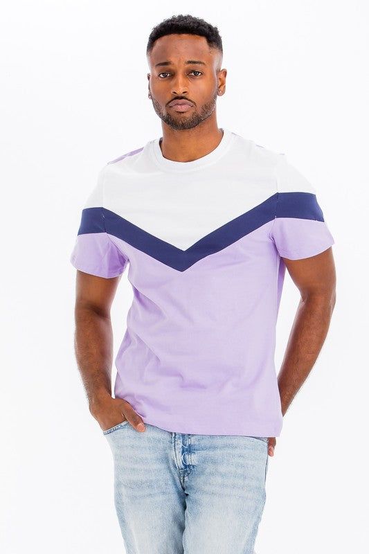 COLOR BLOCK TSHIRT, size: XL, color: LILAC/BLUE
