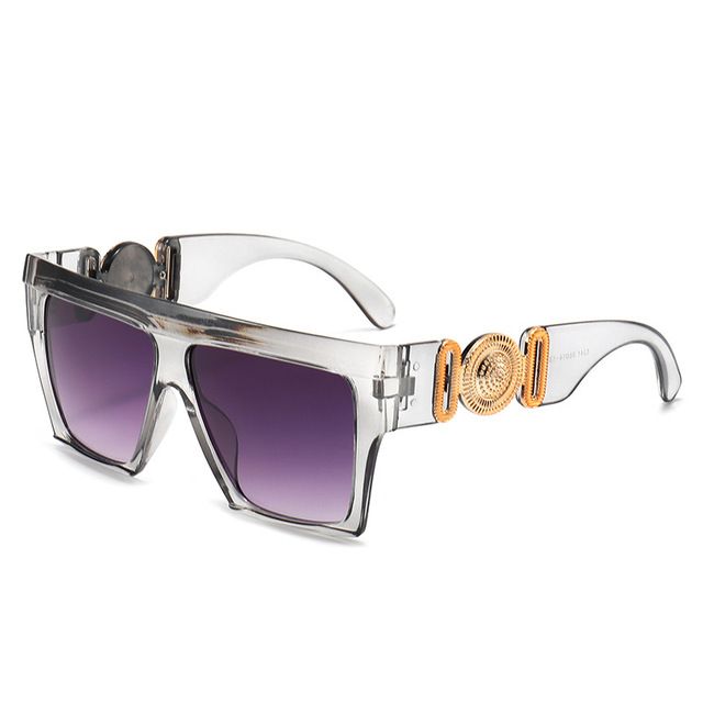 Oversize Square Sunglasses Women Fashion New Vintage Big Frame Shades, Frame Color: Gold, Lenses Color: Silver