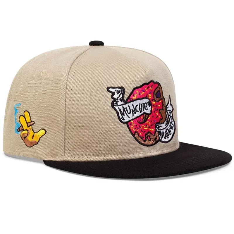 ( TRADE 10 ) MUNCHIE DOUGHNUT activewear - LOGO SNAP BACK ADJUSTABLE w/ khaki doughnut colors OPTION 4