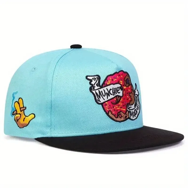 ( TRADE 10 ) MUNCHIE DOUGHNUT activewear - LOGO SNAP BACK ADJUSTABLE w/ sky blue doughnut colors OPTION 2