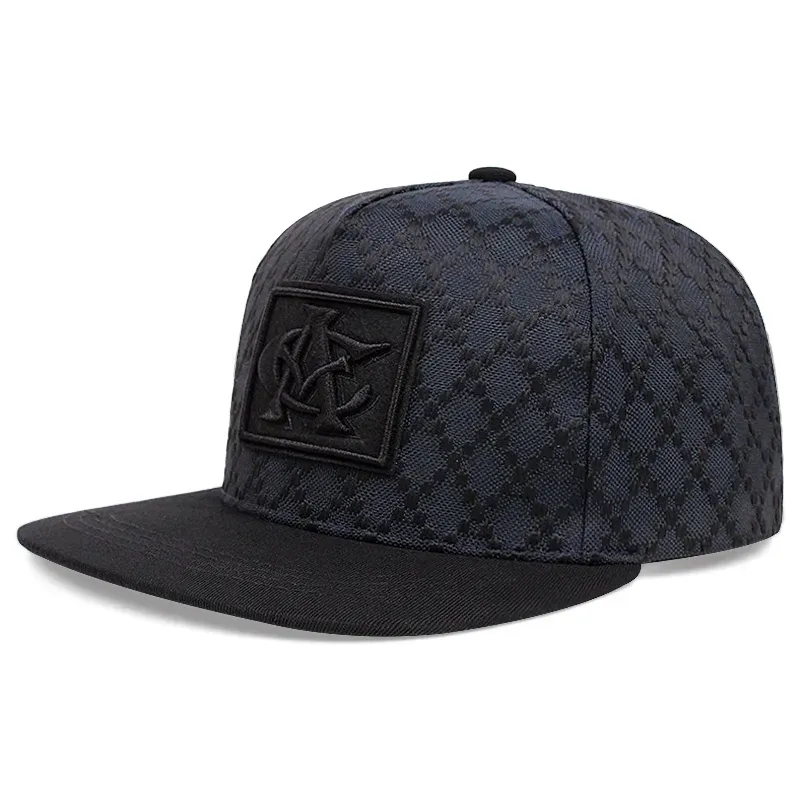 NAVY DIAMOND PLAID AND BLACK BRIM SQUARE LOGO