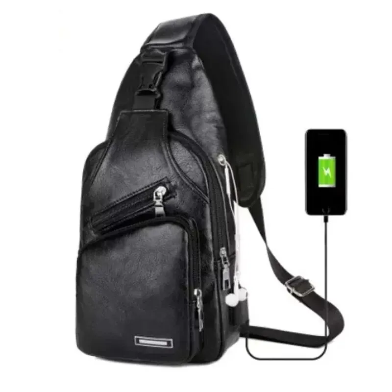 BLACK LEATHER USB PORT BAG