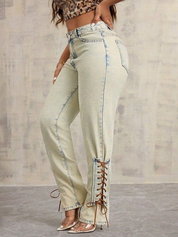 BROWN LACE DENIM