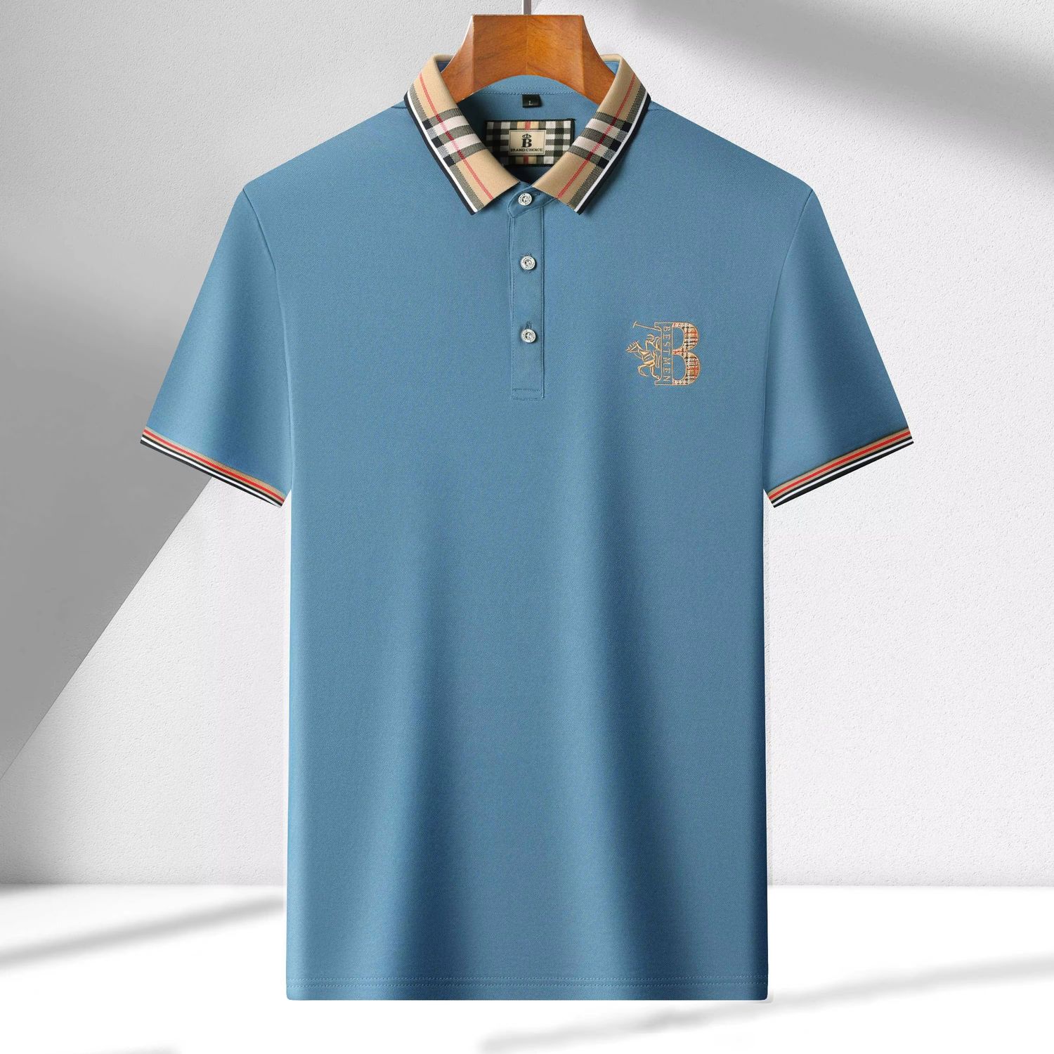 ( TRADE 1 ) PLAID COLLAR Polo Shirt w/ light blue colors OPTION 2