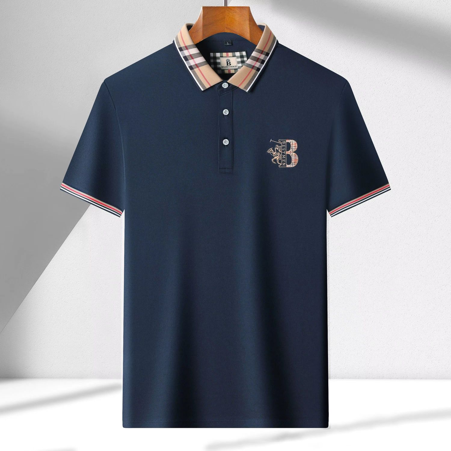 ( TRADE 1 ) PLAID COLLAR Polo Shirt w/ navy blue colors OPTION 3