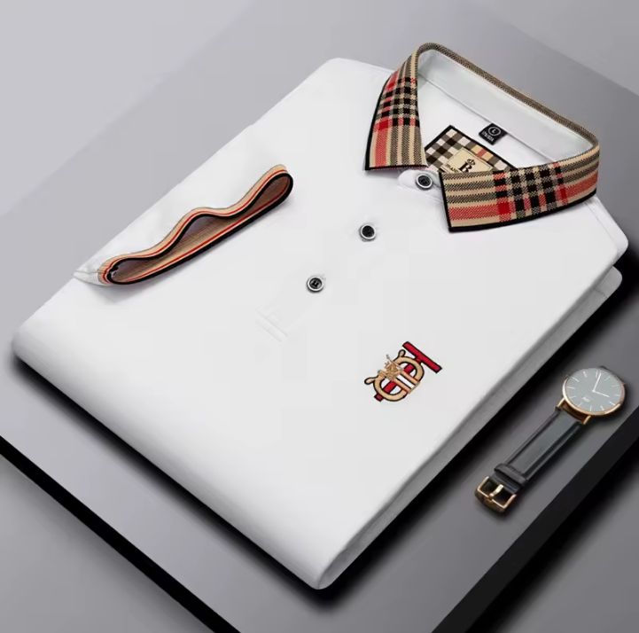 RED PLAID COLLAR WHITE POLO