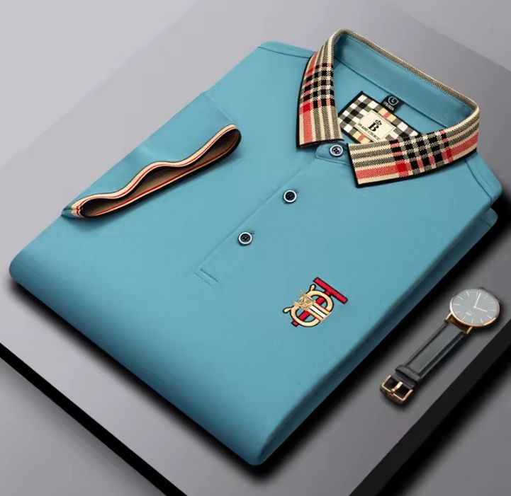 RED PLAID COLLAR LIGHT BLUE POLO