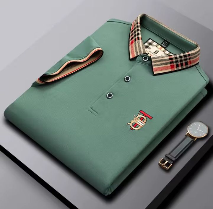 RED PLAID COLLAR GREEN POLO