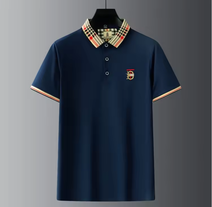 ( TRADE 1 ) RED PLAID COLLAR Polo Shirt w/ navy blue colors OPTION 5